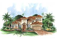 This image shows the exterior to this set of Mediterranean House Plans.