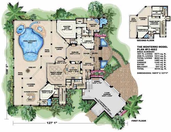 Floor Plans for these Mediterranean style house plans.