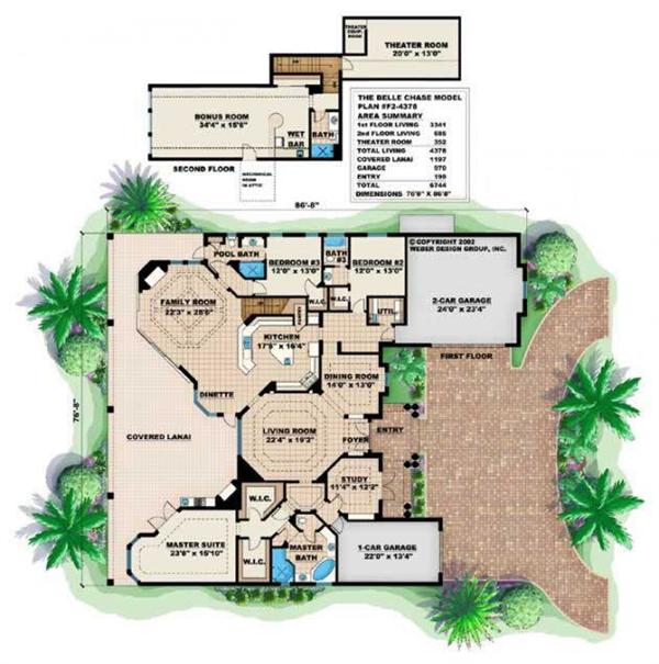 Floor Plans for this set of Mediterranean style house plans.