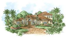 This image shows the courtyard entry for these Luxury Plans, Mediterranean Home Plans, Florida Designs.