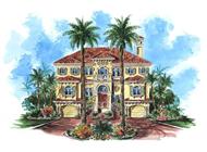 This image shows the front elevation for these Mediterranean Designs, Florida Homes.