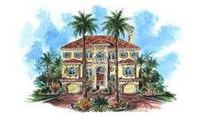 This image shows the front elevation for these Mediterranean Designs, Florida Homes.