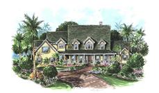 This image shows the front elevation for these Coastal House Plans, Country House Plans.