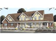 This image shows the front elevation of these Country House Plans, Farmhouse House Plans, 1-1/2 Story House Plans.