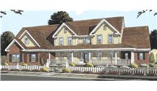 This image shows the front elevation of these Country House Plans, Farmhouse House Plans, 1-1/2 Story House Plans.