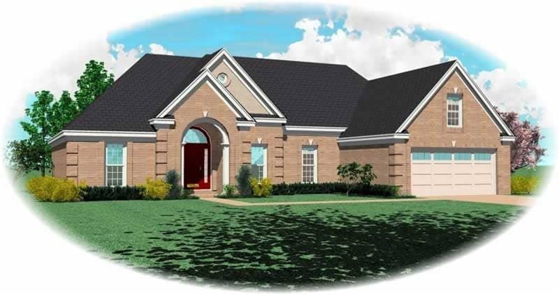 Front view of French home (ThePlanCollection: House Plan #170-1994)