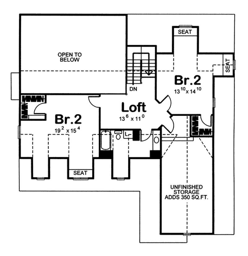 Floor Plan Second Story of Cape Cod Plan #100-1003