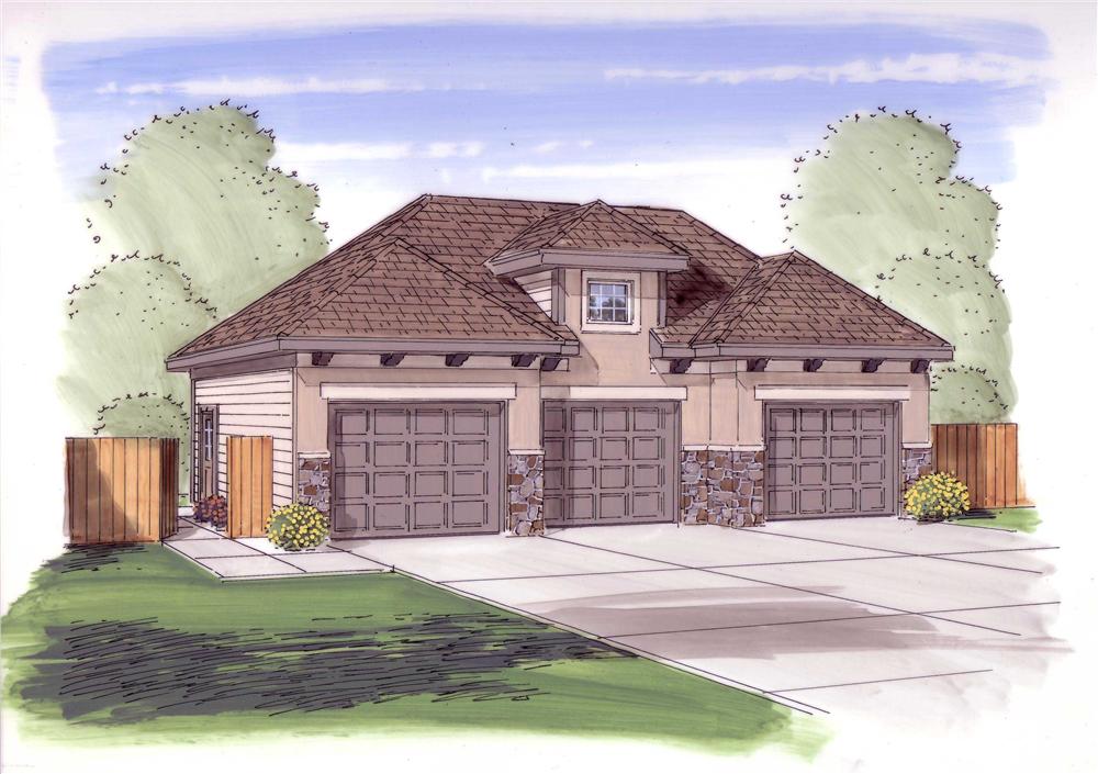 This is the front elevation for these Tuscan Garage Plans.