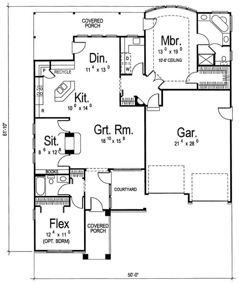 Floor Plan First Story of Bungalow Plan #100-1064