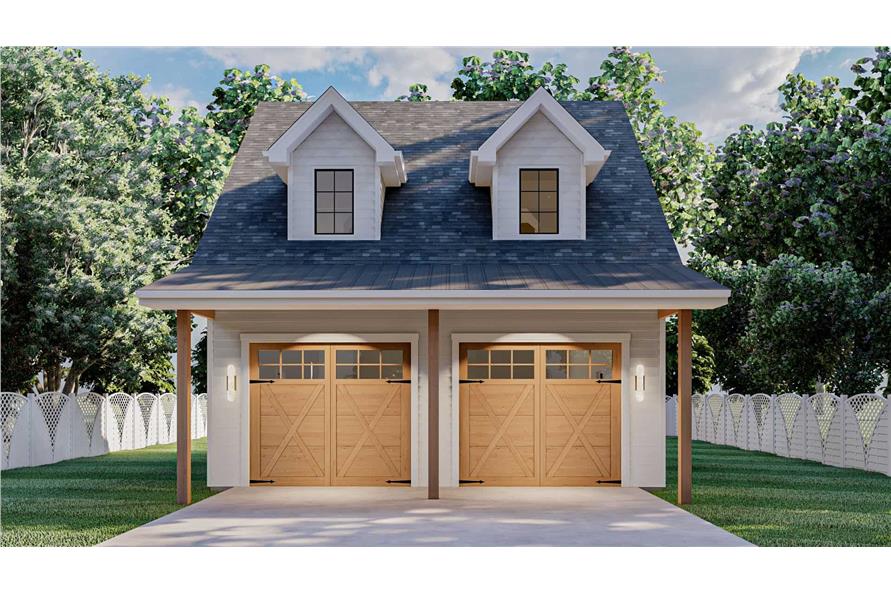 Front elevation of Garage w/Apartments home (ThePlanCollection: House Plan #100-1077)