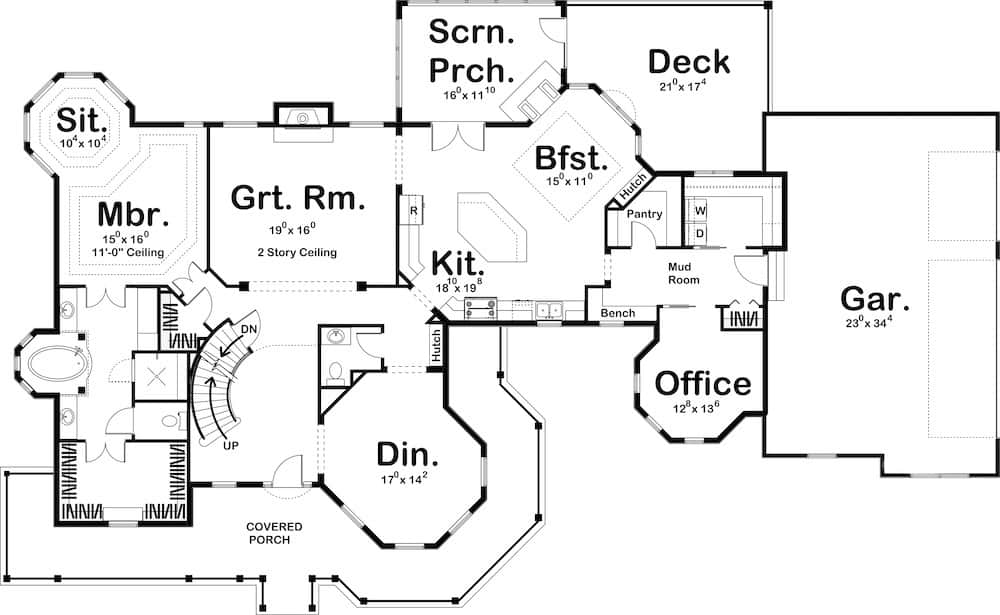 Floor Plan Main Level of Victorian Plan #100-1096