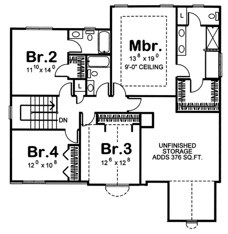 Floor Plan Second Story of Traditional Plan #100-1122