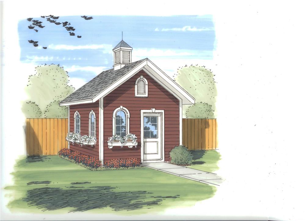 This is the front rendering of these storage shed blueprints.