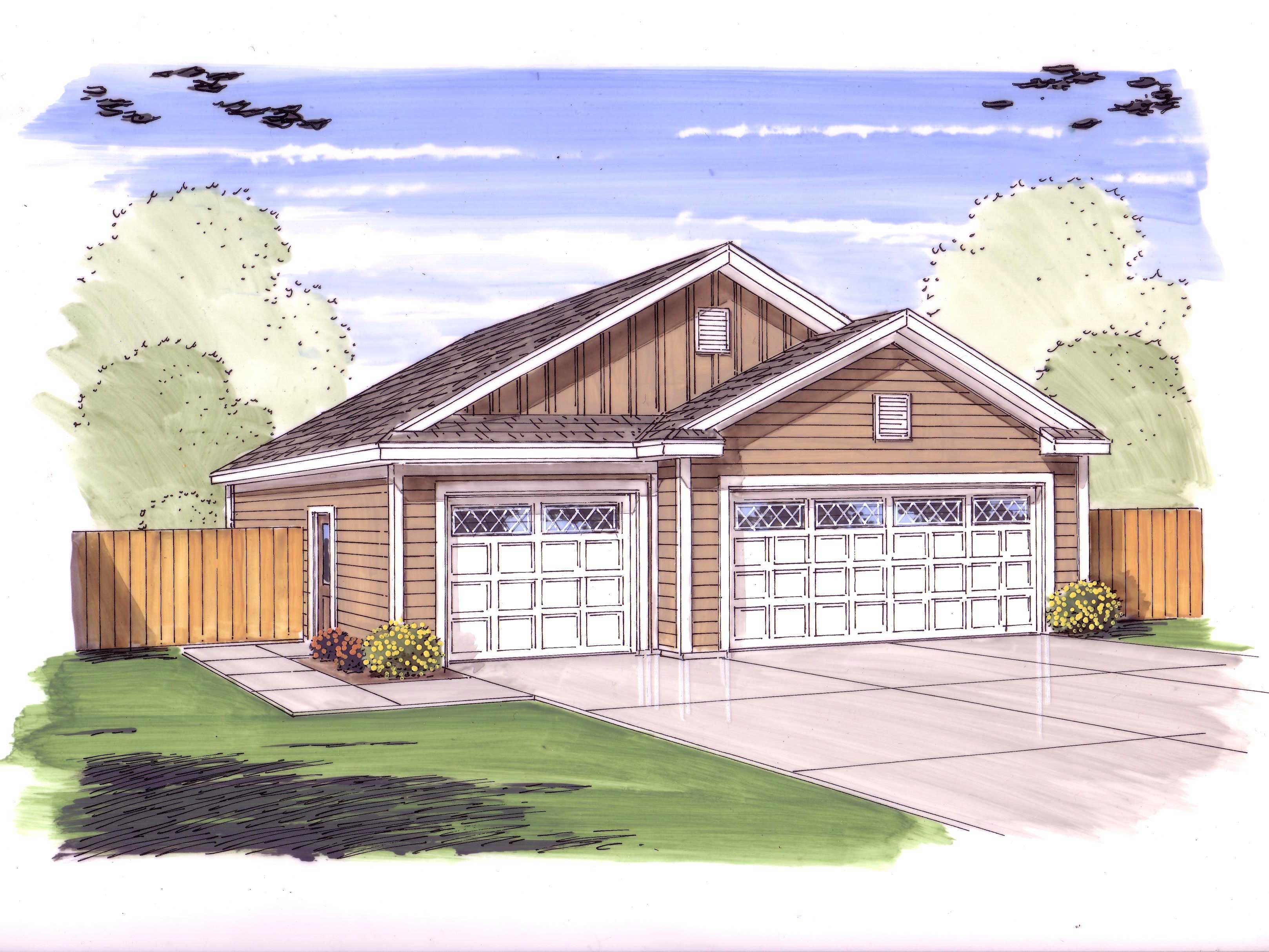 This is the front elevation of these garage plans.