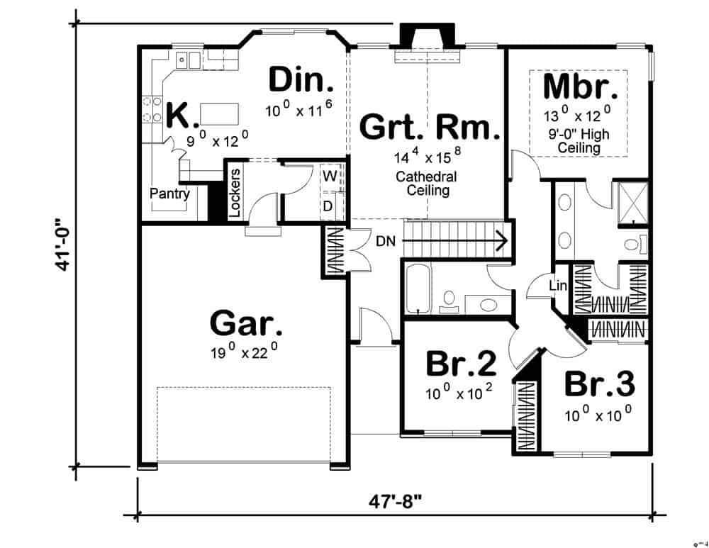 Main Level of Craftsman Plan #100-1147