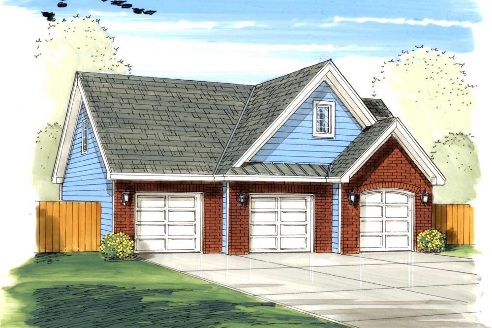 Color rendering of the front elevation of Garage Plan #100-1153.