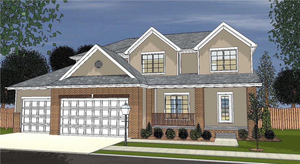 This is the front elevation of these Cape Cod House Plans.