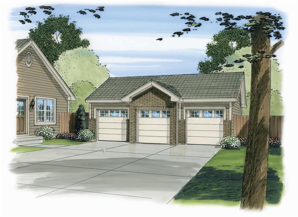 This is a color front elevation of these Garage Plans.