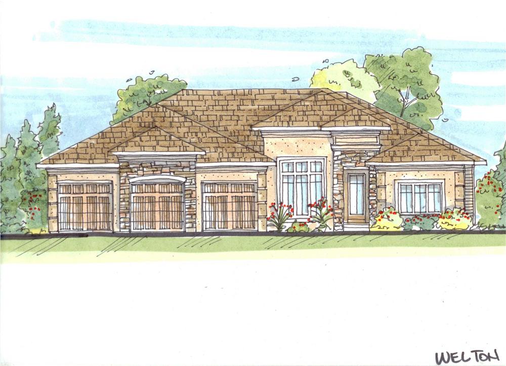 This is a color rendering of these French Mediterranean House Plans.