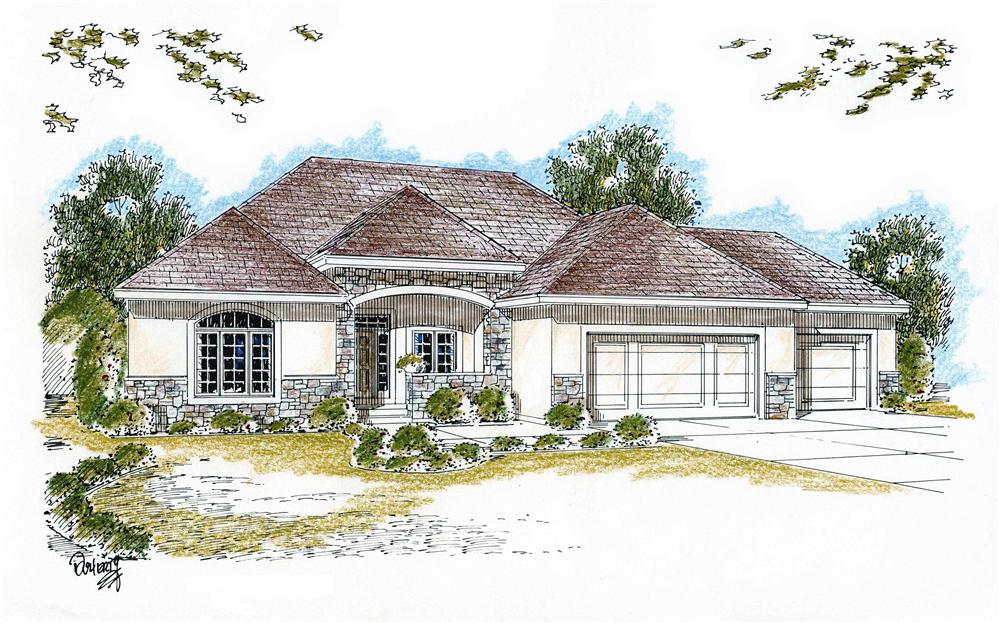 This is a color rendering of these European Home Plans.