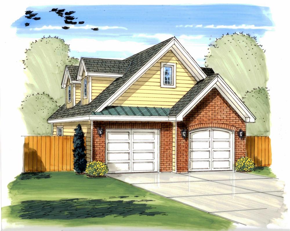 This is an artist's painting of these Garage House Plans.
