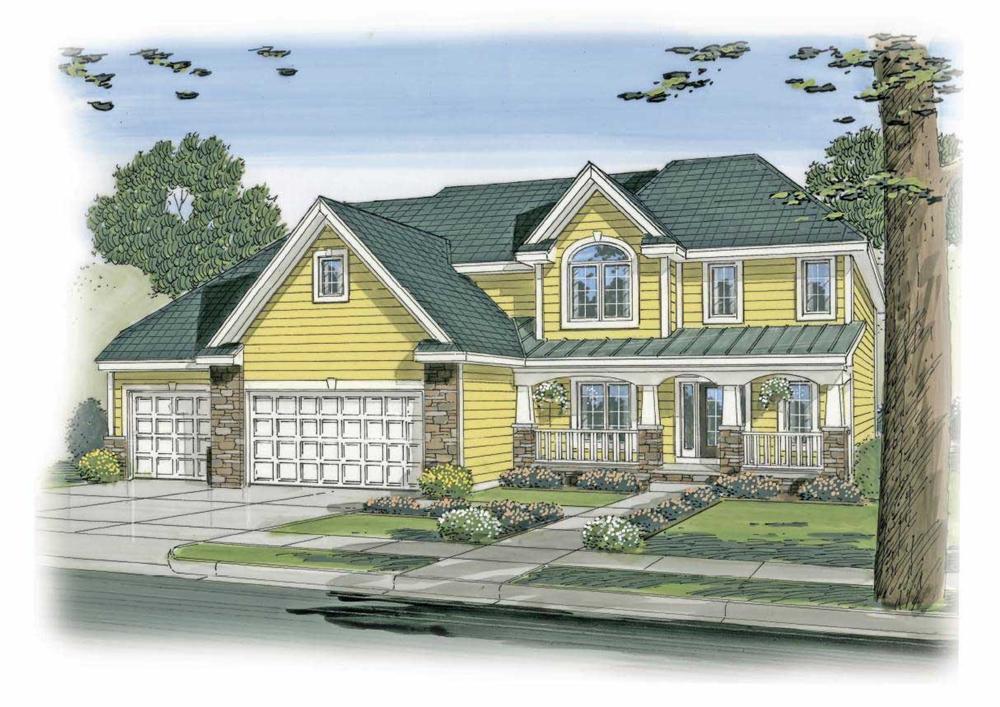 This is a colored rendering of these Victorian House Plans.