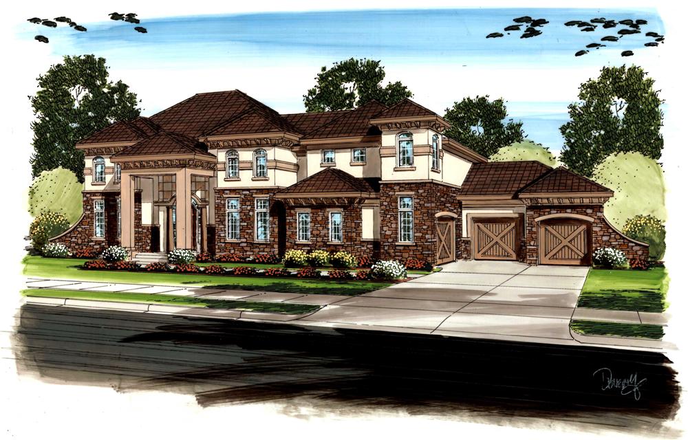 This is an artist's colored rendering of these Luxury Homeplans.