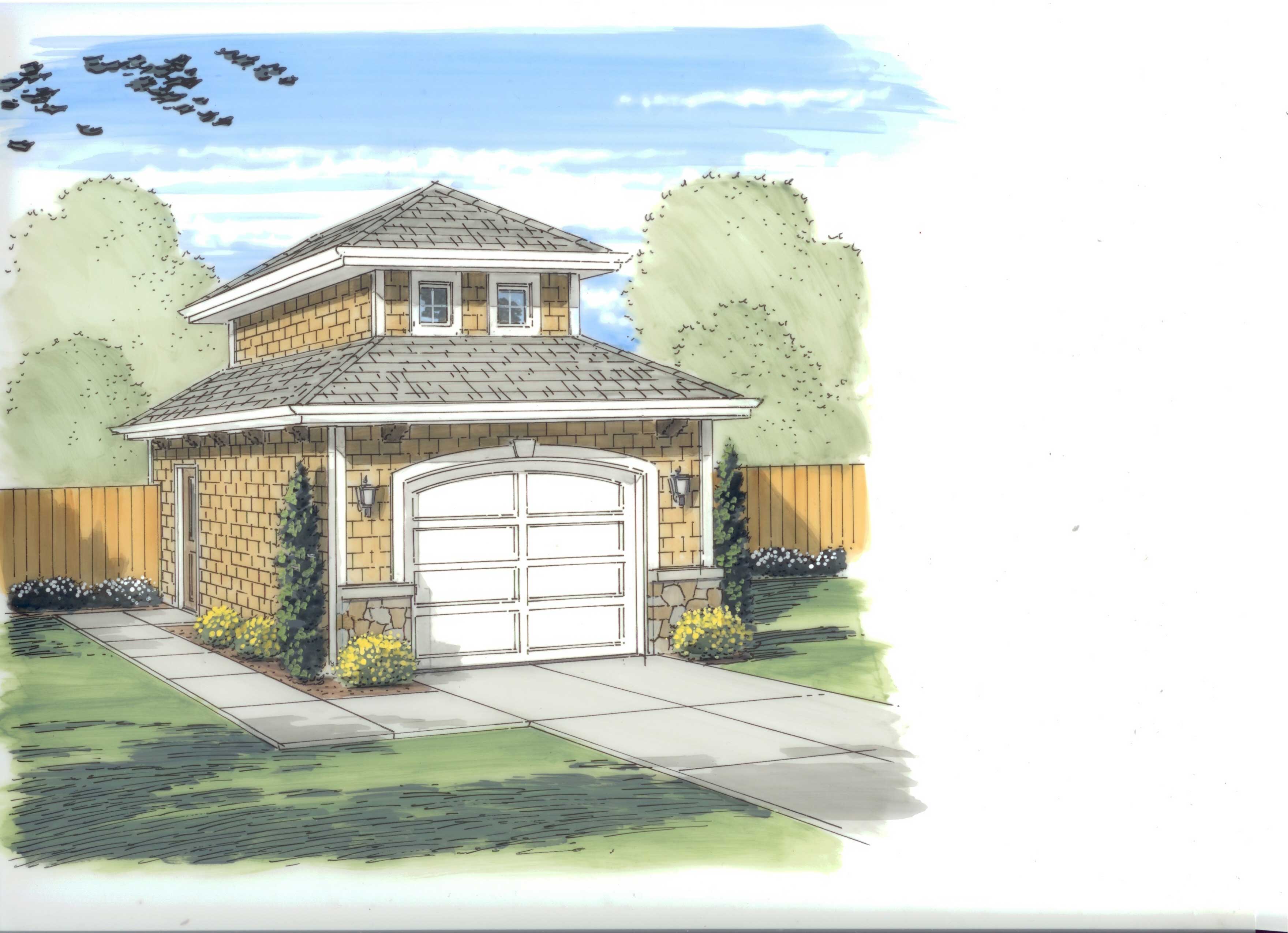 This is the front elevation of these Garage Plans.