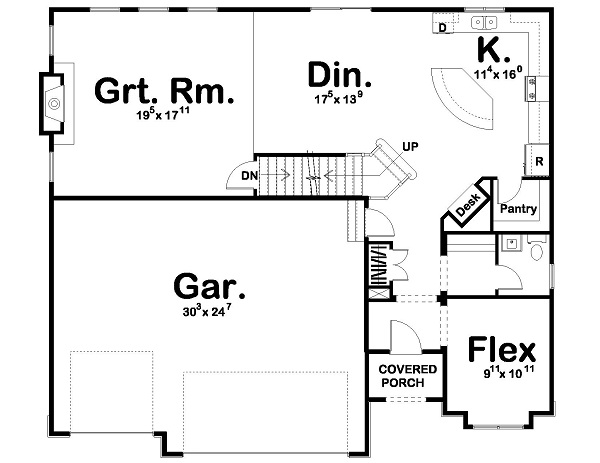 Floor Plan First Story of Craftsman Plan #100-1199