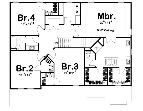 Floor Plan Second Story of Craftsman Plan #100-1199