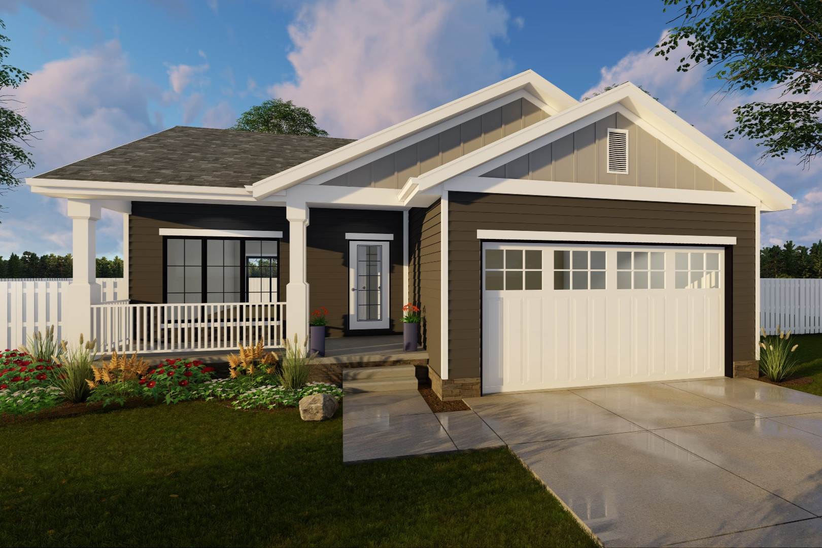 Front elevation of Craftsman home (ThePlanCollection: House Plan #100-1218)