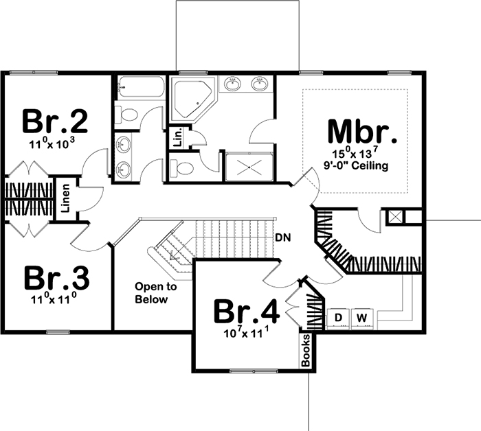 Floor Plan Second Story of Traditional Plan #100-1222