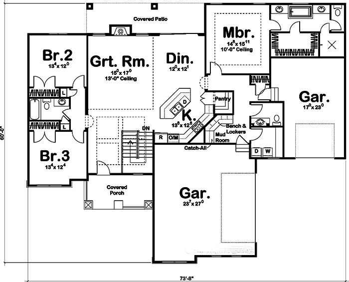 Floor Plan First Story of Craftsman Plan #100-1223