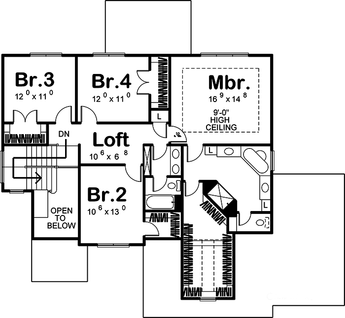 Floor Plan Second Story of Mediterranean Plan #100-1242