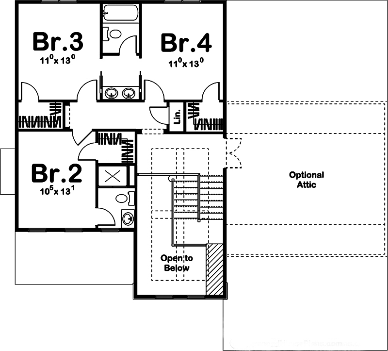 Floor Plan Second Story of Tuscan Plan #100-1258