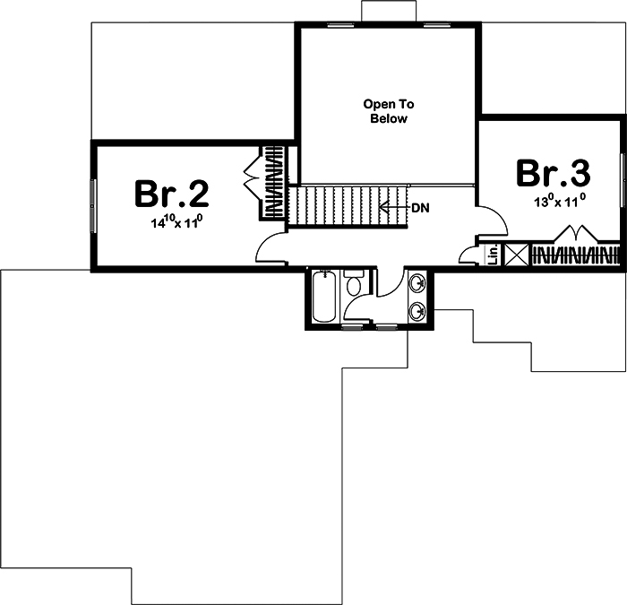 Floor Plan Second Story of Craftsman Plan #100-1274