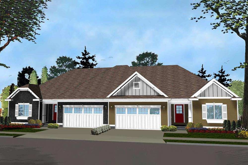 Front elevation of Multi-Unit home (ThePlanCollection: House Plan #100-1283)