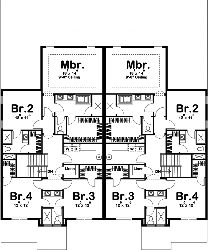 Floor Plan Second Story of Craftsman Plan #100-1291