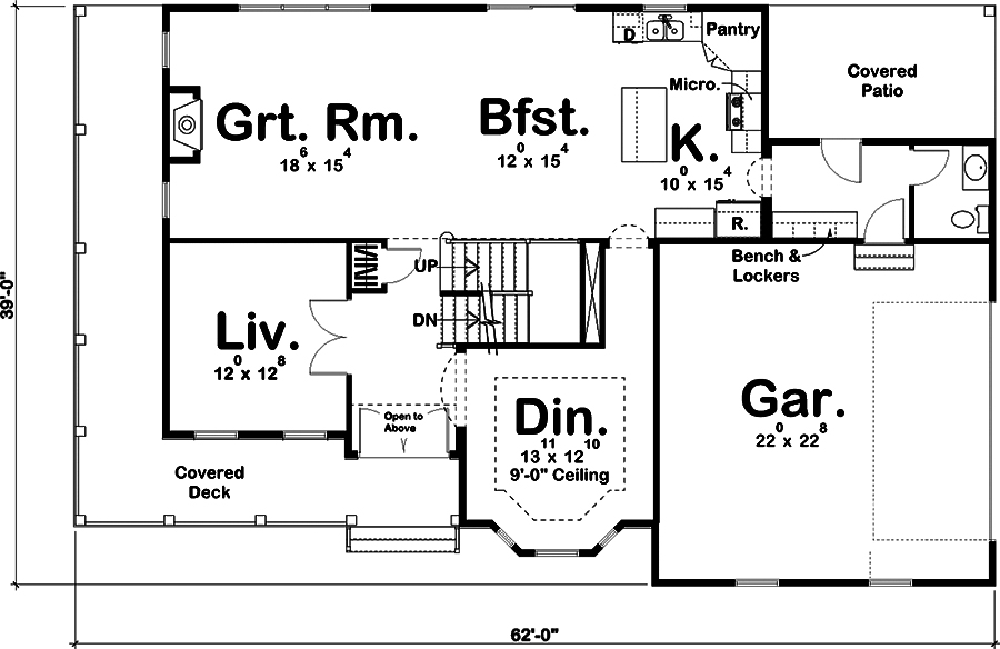 Floor Plan First Story of Traditional Plan #100-1293