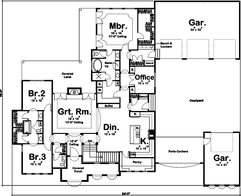 Floor Plan First Story of Mediterranean Plan #100-1294