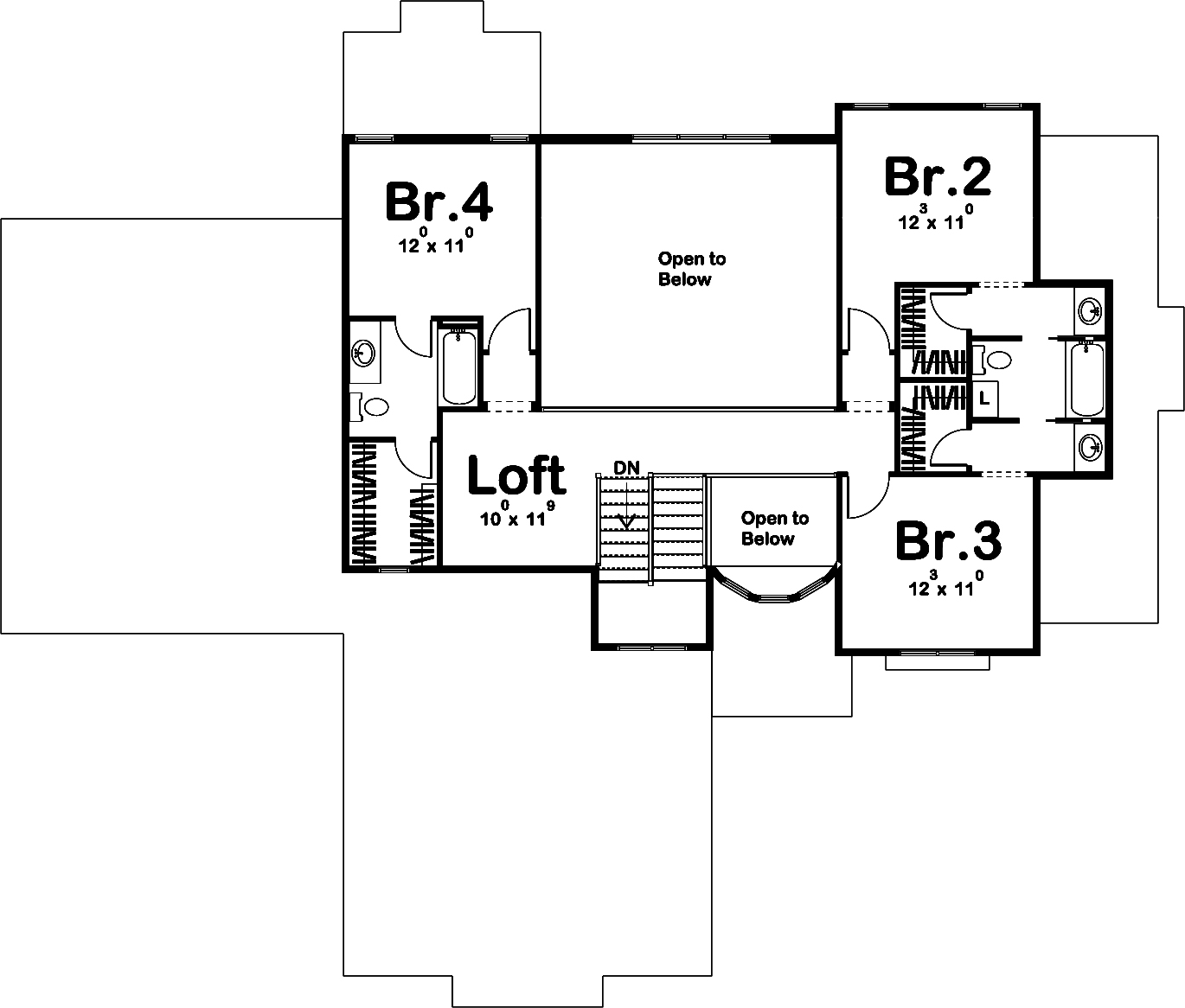 Floor Plan Second Story of Mediterranean Plan #100-1309
