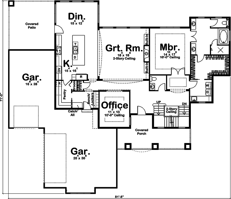 Floor Plan First Story of Craftsman Plan #100-1313