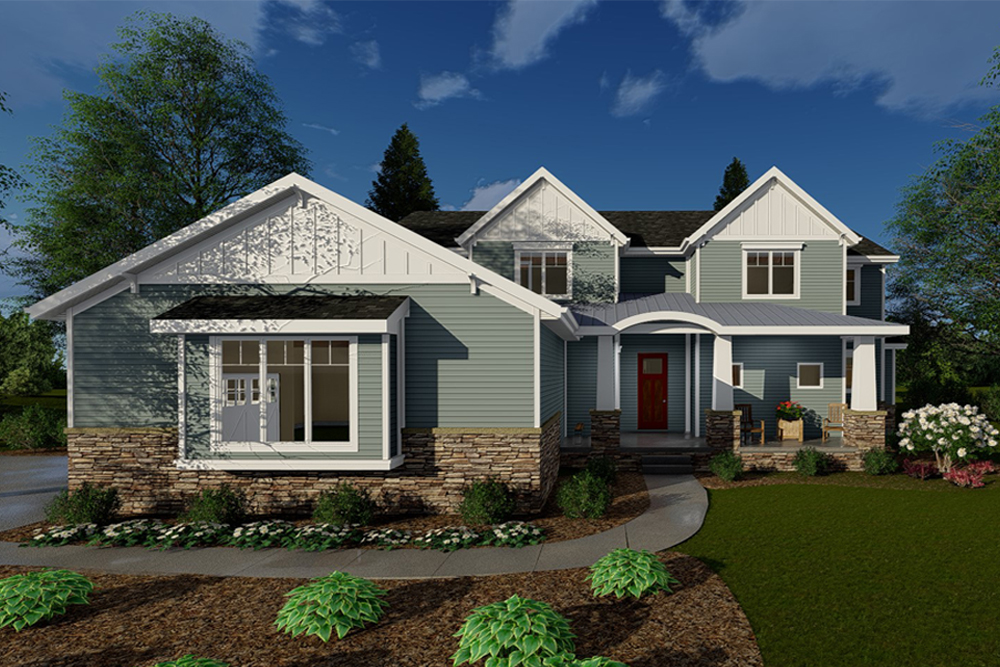 Front elevation of Craftsman home (ThePlanCollection: House Plan #100-1313)