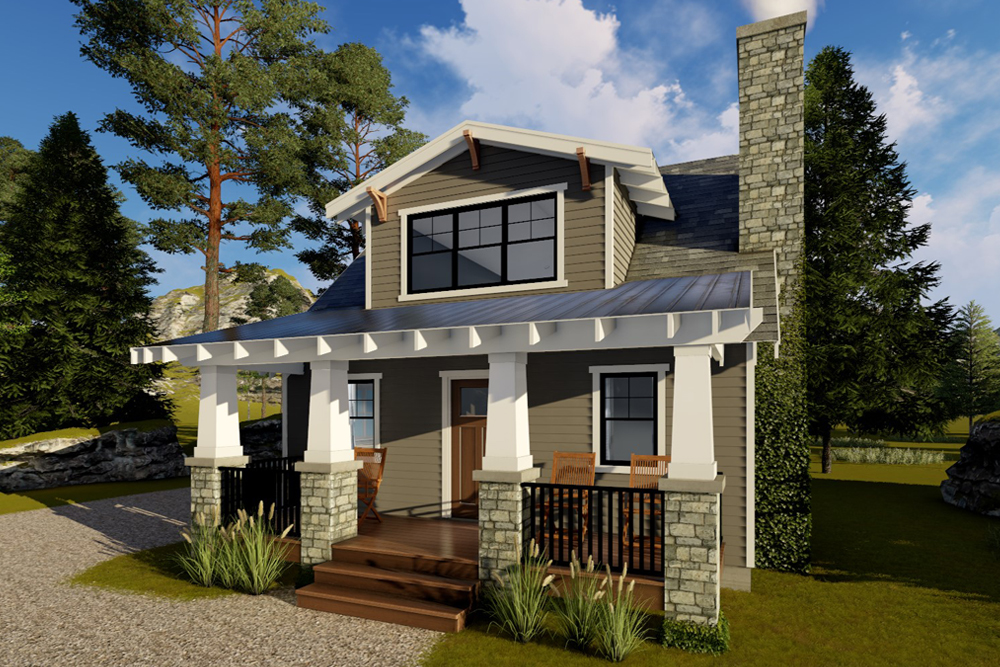 Front elevation of Bungalow home (ThePlanCollection: House Plan #100-1317)