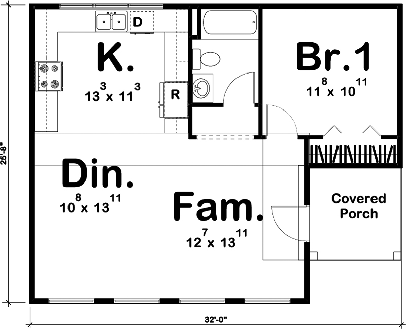 Floor Plan First Story of Cottage Plan #100-1353