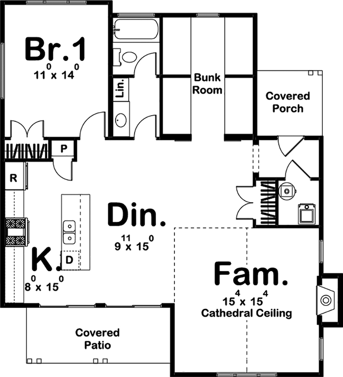 Floor Plan First Story of Farmhouse Plan #100-1354