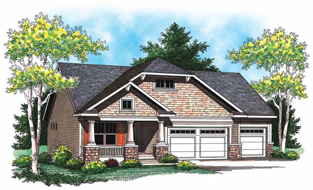 Front elevation of Ranch home (ThePlanCollection: House Plan #101-1058)