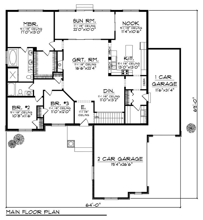 Floor Plan First Story of Ranch Plan #101-1068