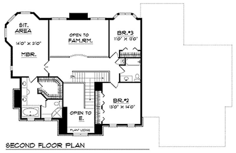 Floor Plan Second Story of Colonial Plan #101-1069