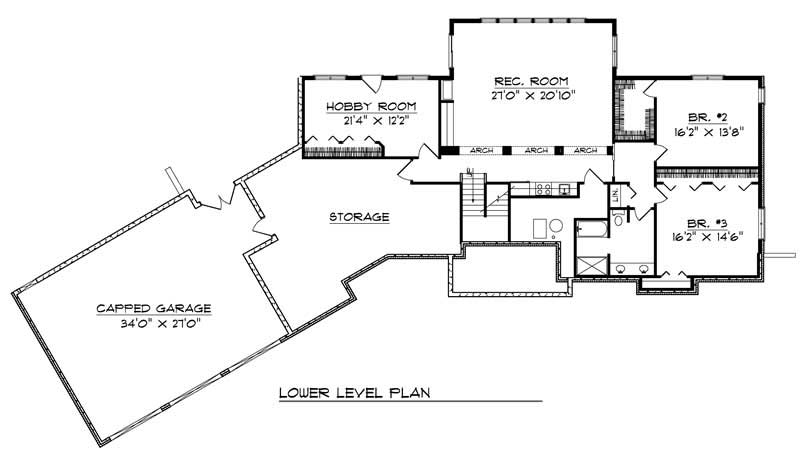 Floor Plan Basement of Ranch Plan #101-1082